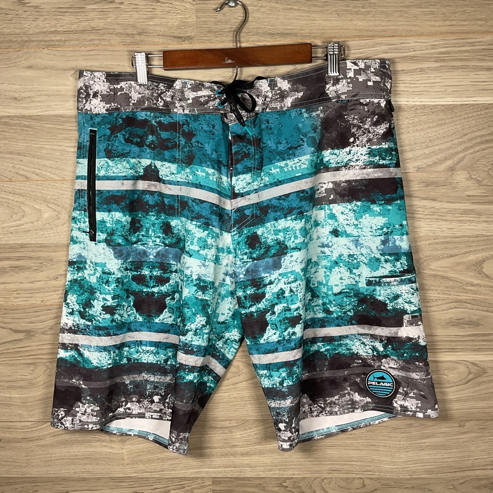 Pelagic Argonaut "Coral Camo" Blue and Black Stretch Fishing/Short Shorts